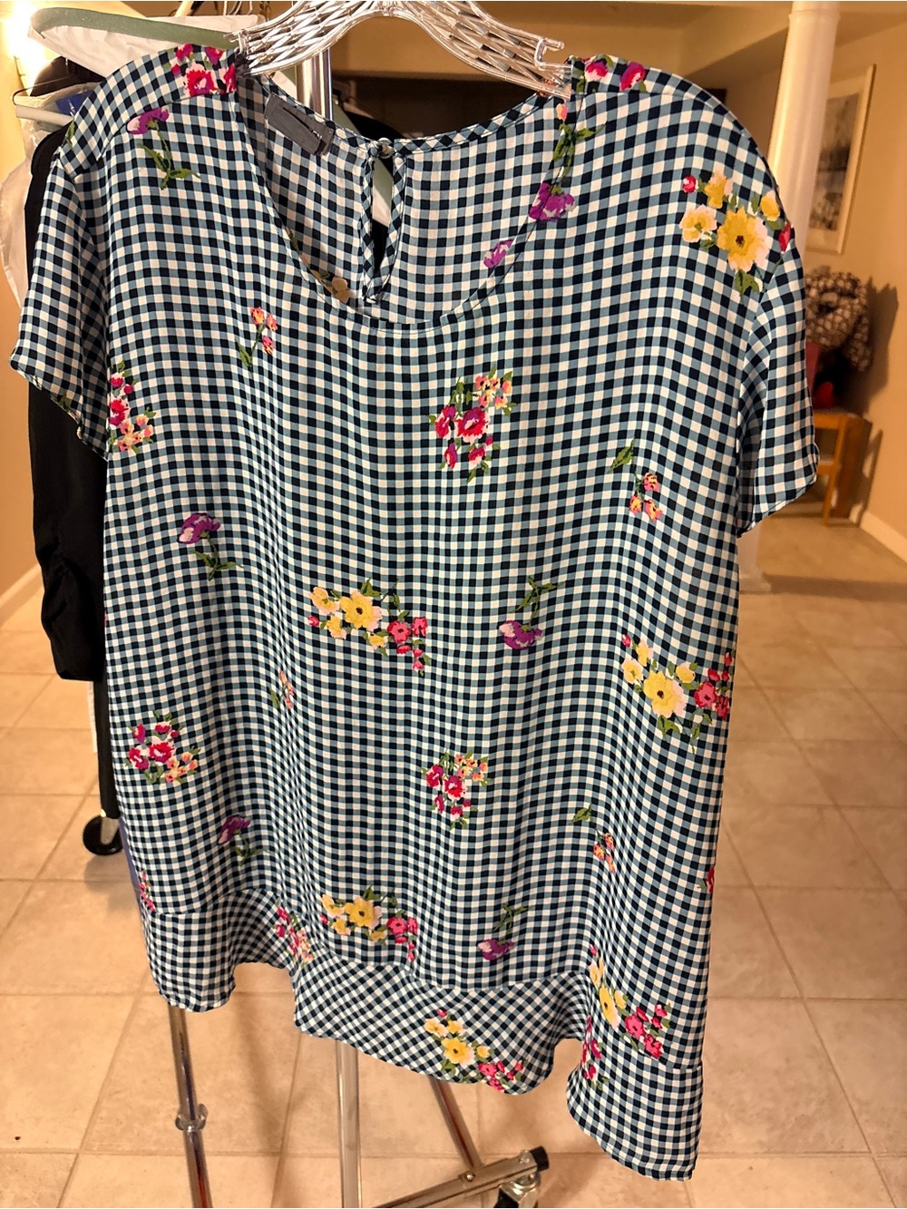 BOGO Gingham Floral Short Sleeve Blouse